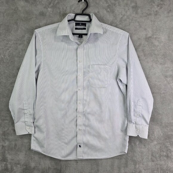 Mens Hart Schaffner Marx Shirt White Pinstripe Cotton Button Down Size 16.5 - Picture 2 of 9